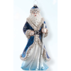 Glass Blue Santa with Silver Glitter - $19.99